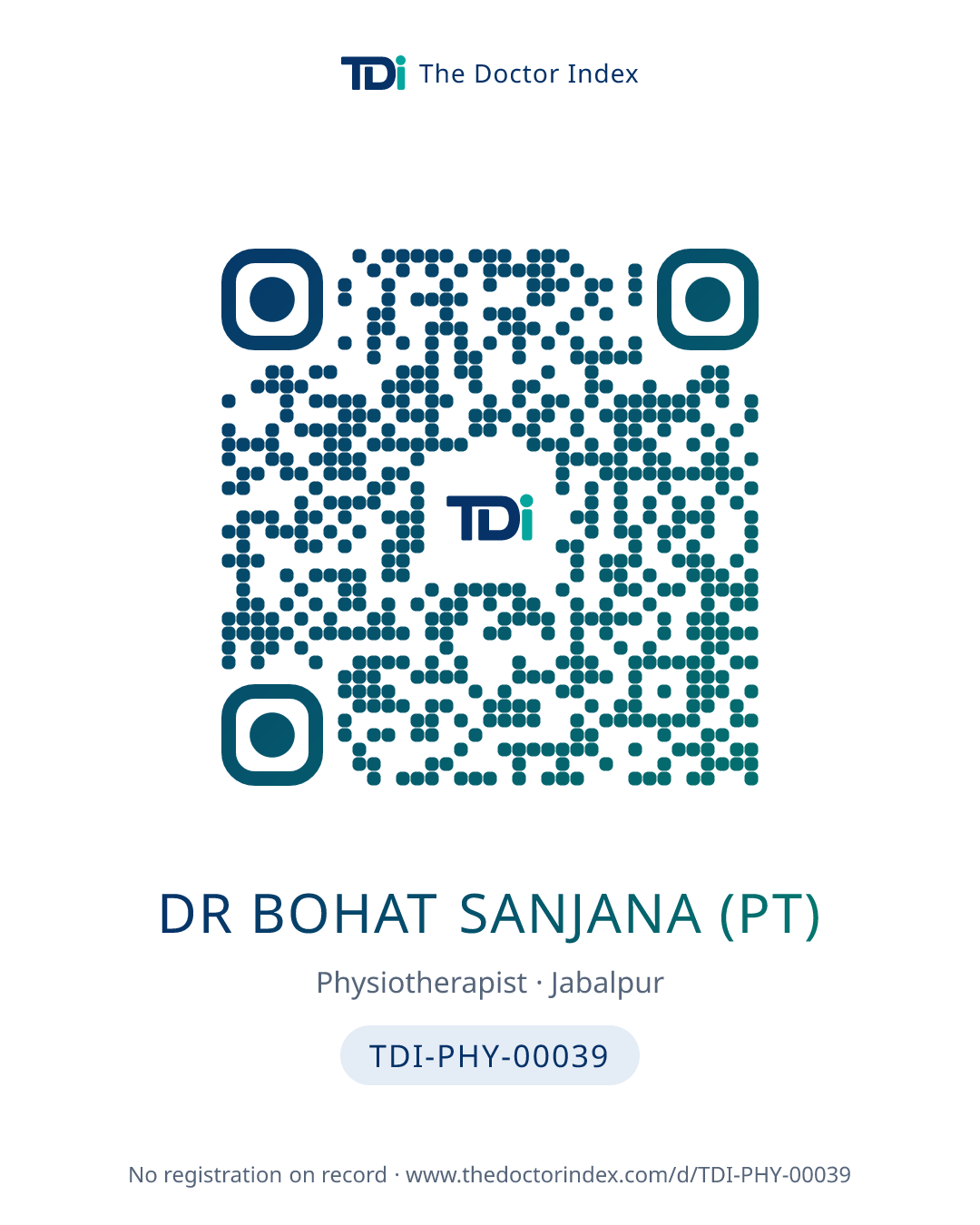 QR card for Dr Bohat Sanjana (PT), TDI-PHY-00039