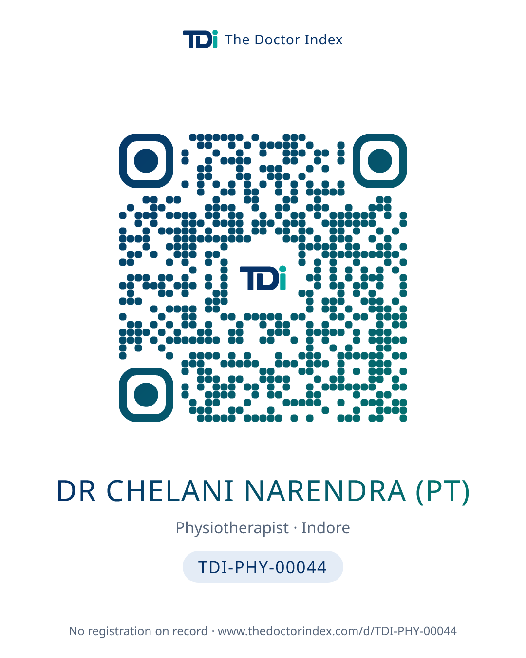 QR card for Dr Chelani Narendra (PT), TDI-PHY-00044