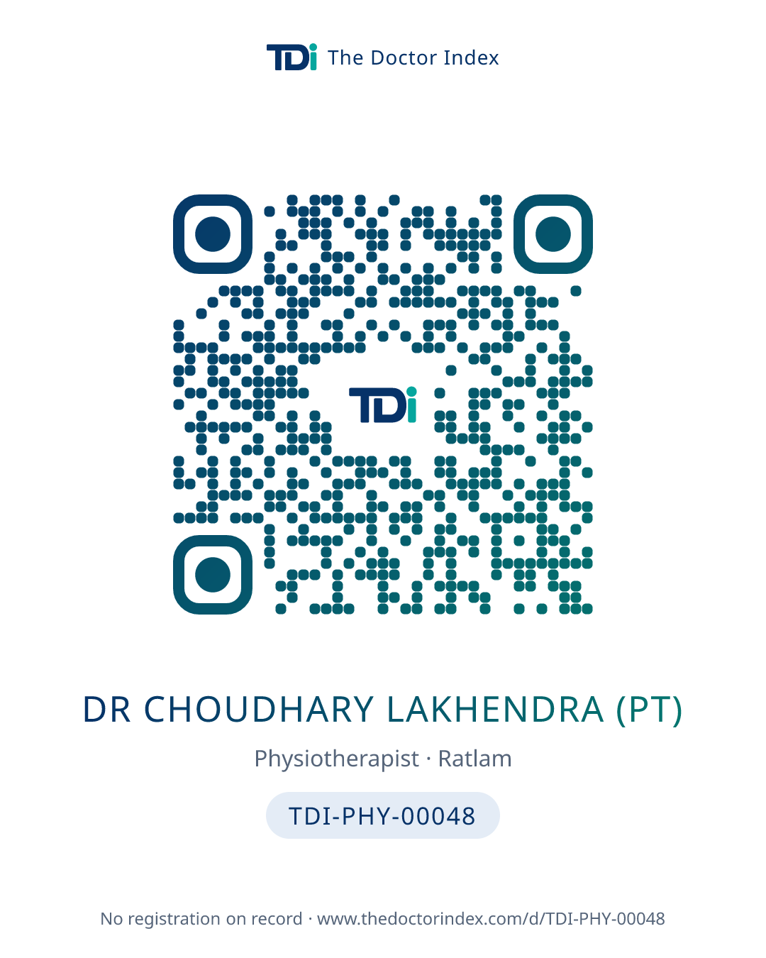 QR card for Dr Choudhary Lakhendra (PT), TDI-PHY-00048