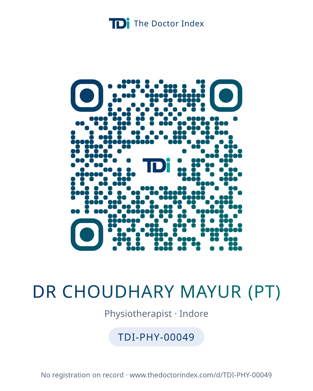 QR card for Dr Choudhary Mayur (PT), TDI-PHY-00049