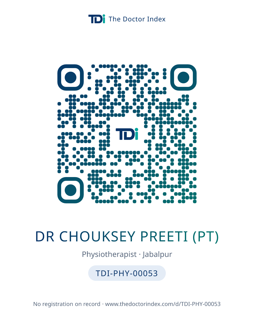 QR card for Dr Chouksey Preeti (PT), TDI-PHY-00053