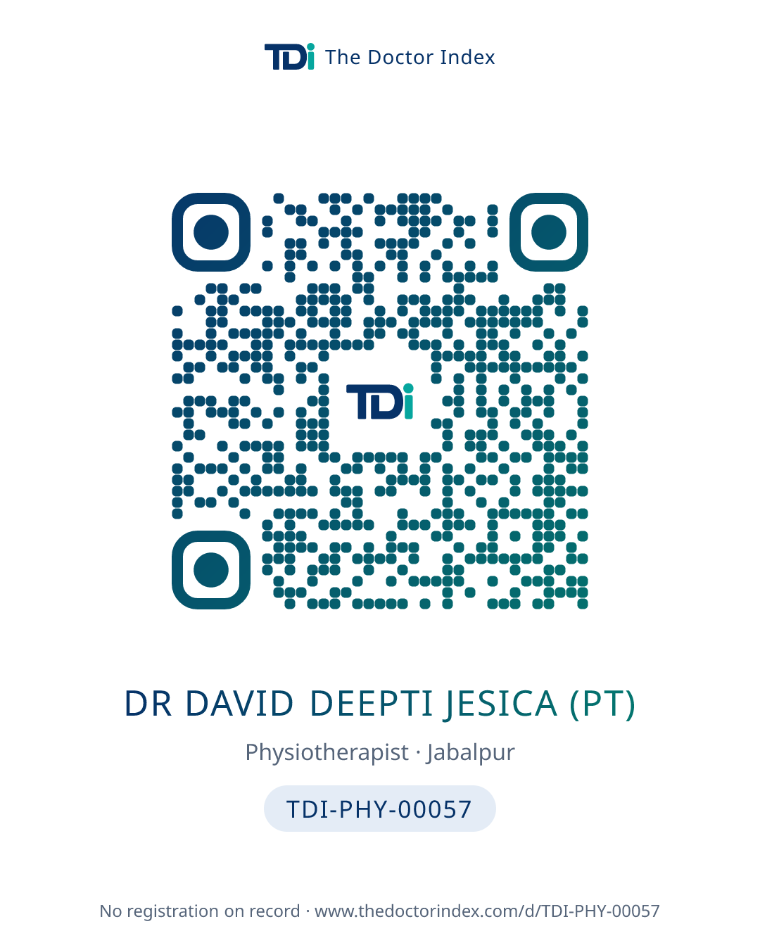 QR card for Dr David Deepti Jesica (PT), TDI-PHY-00057