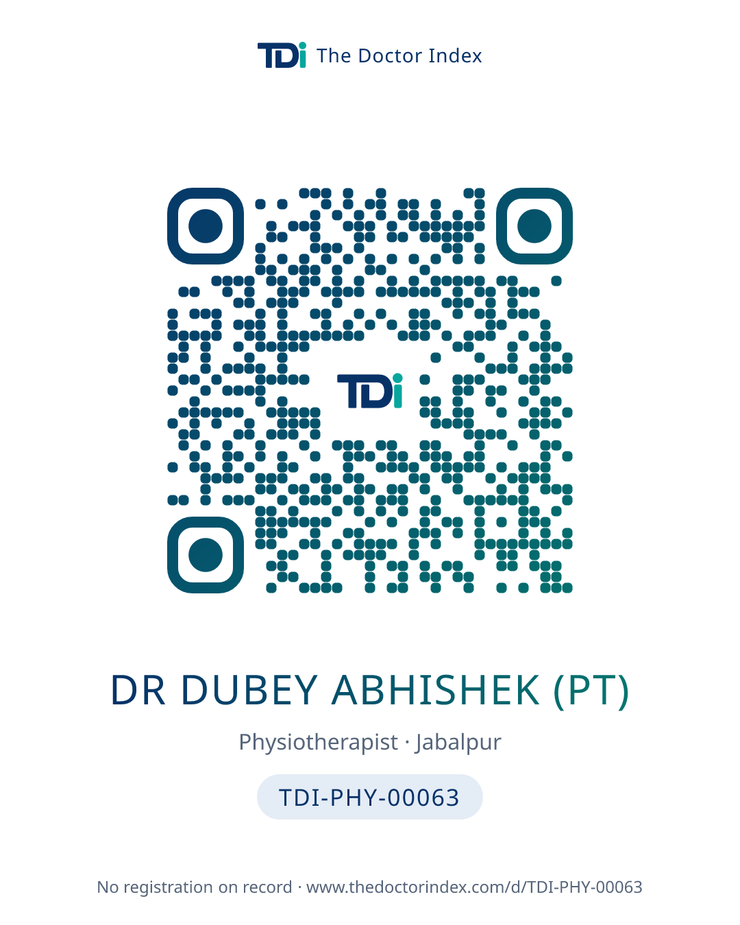QR card for Dr Dubey Abhishek (PT), TDI-PHY-00063