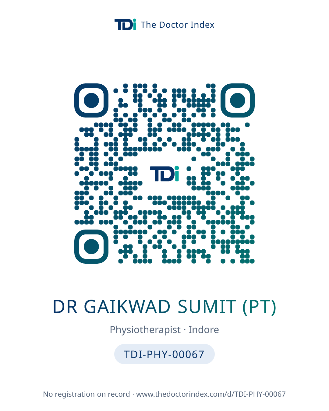 QR card for Dr Gaikwad Sumit (PT), TDI-PHY-00067
