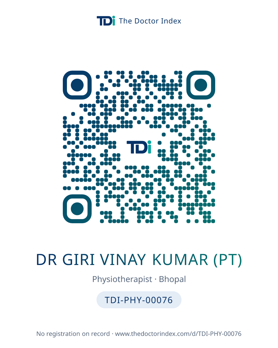 QR card for Dr Giri Vinay Kumar (PT), TDI-PHY-00076