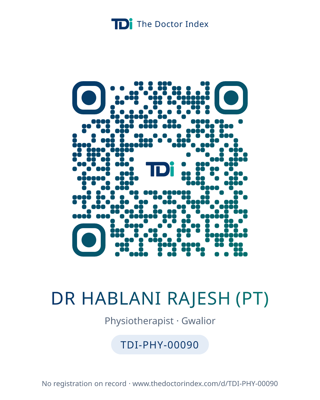 QR card for Dr Hablani Rajesh (PT), TDI-PHY-00090