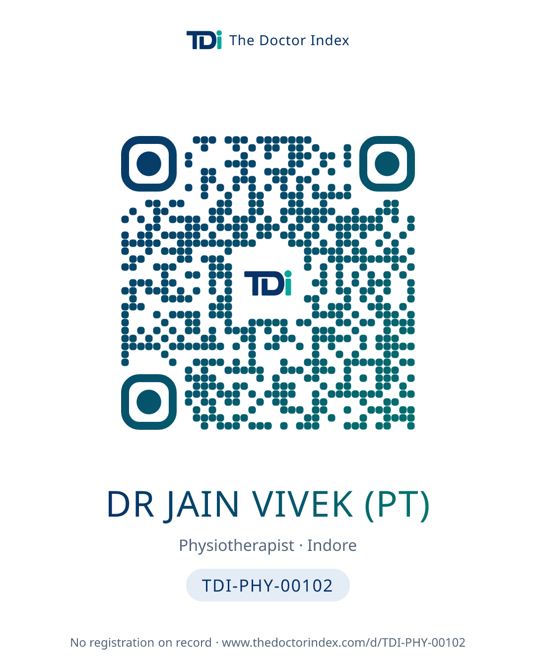 QR card for Dr Jain Vivek (PT), TDI-PHY-00102