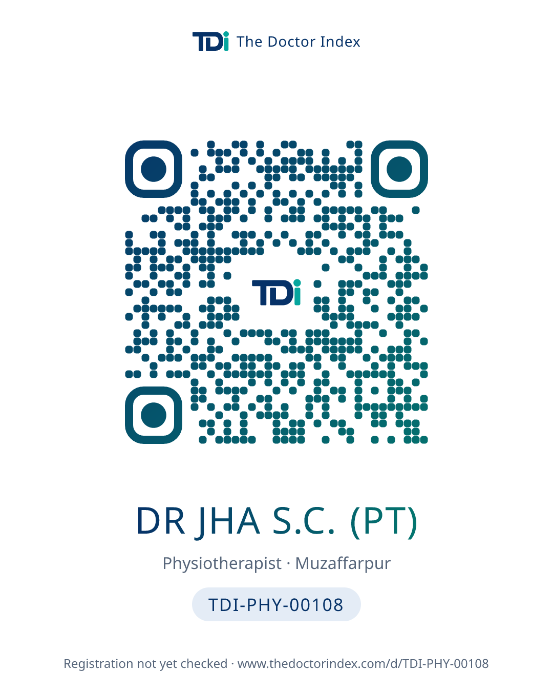 QR card for Dr Jha S.C. (PT), TDI-PHY-00108