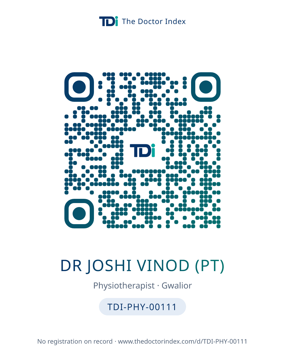 QR card for Dr Joshi Vinod (PT), TDI-PHY-00111