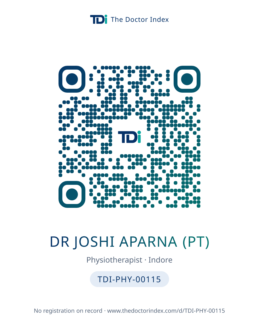 QR card for Dr Joshi Aparna (PT), TDI-PHY-00115