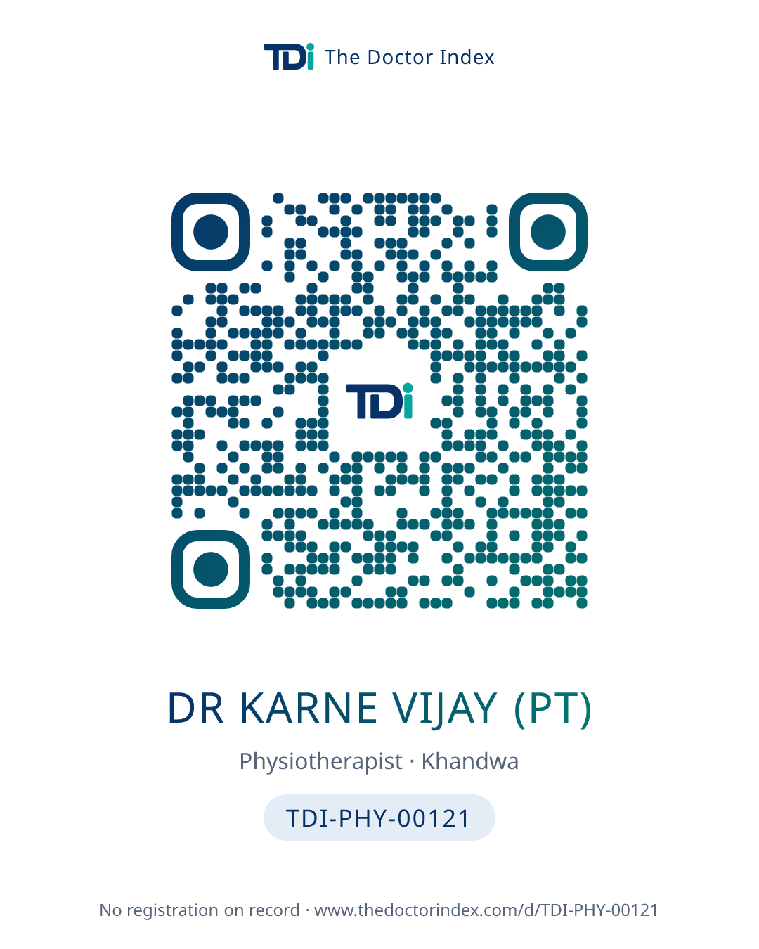 QR card for Dr Karne Vijay (PT), TDI-PHY-00121