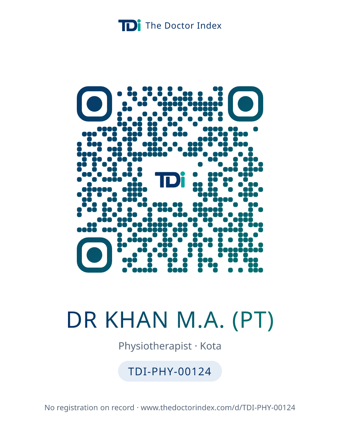 QR card for Dr Khan M.A. (PT), TDI-PHY-00124