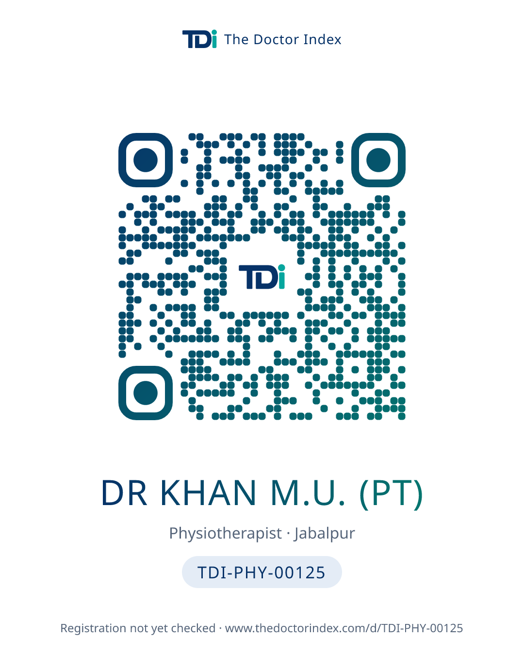 QR card for Dr Khan M.U. (PT), TDI-PHY-00125