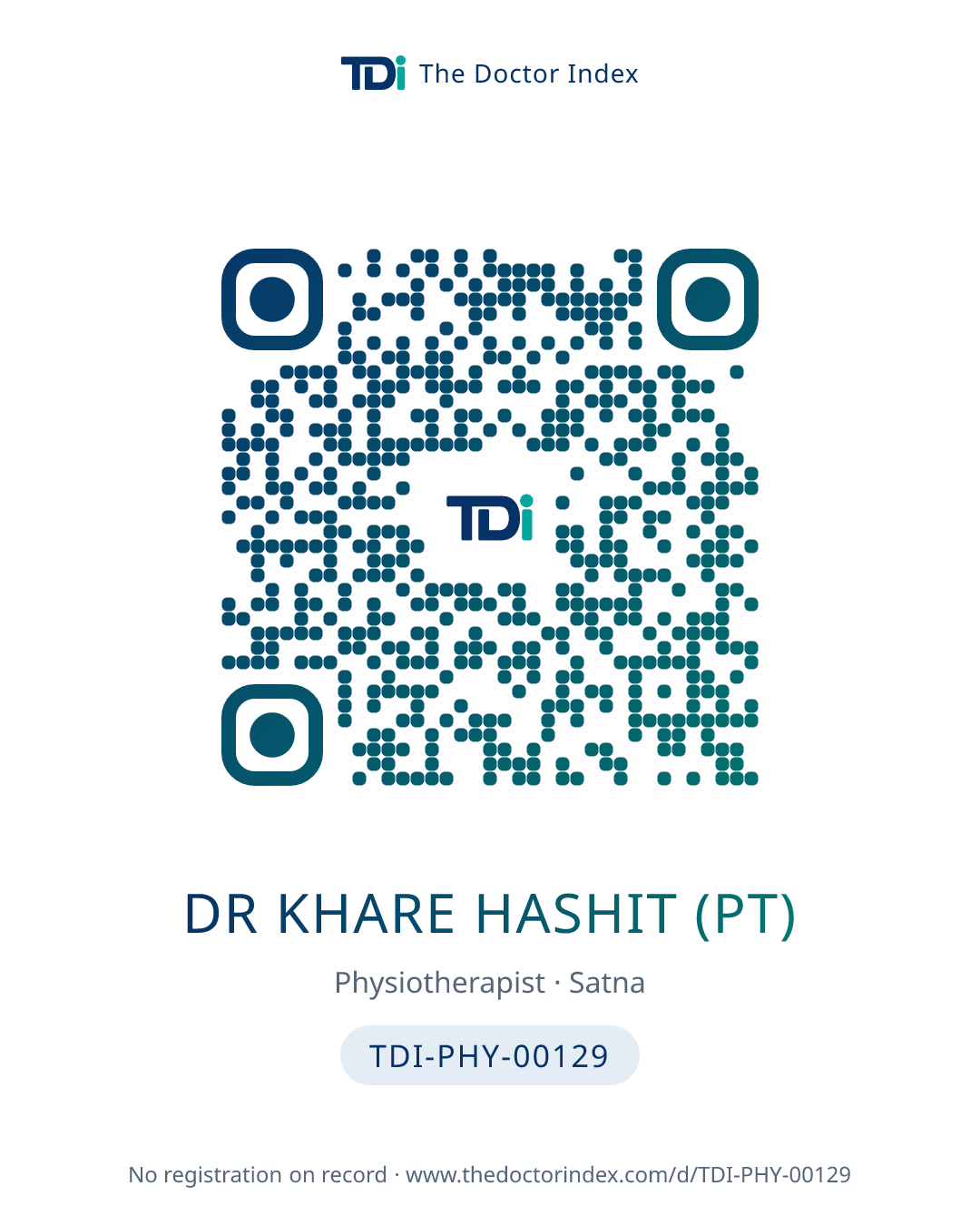 QR card for Dr Khare Hashit (PT), TDI-PHY-00129