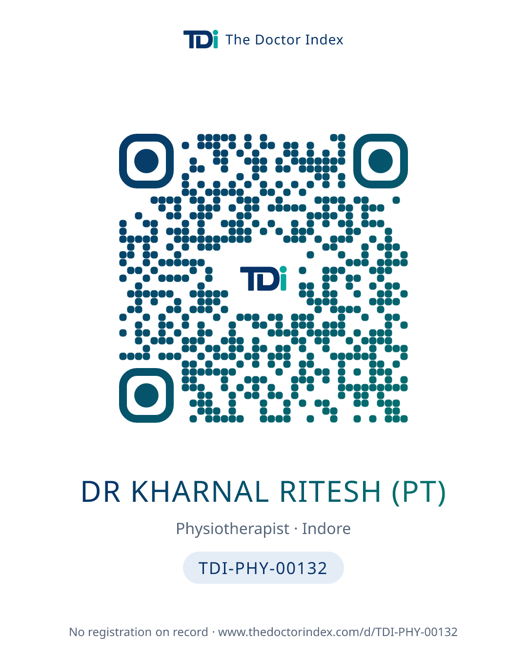 QR card for Dr Kharnal Ritesh (PT), TDI-PHY-00132