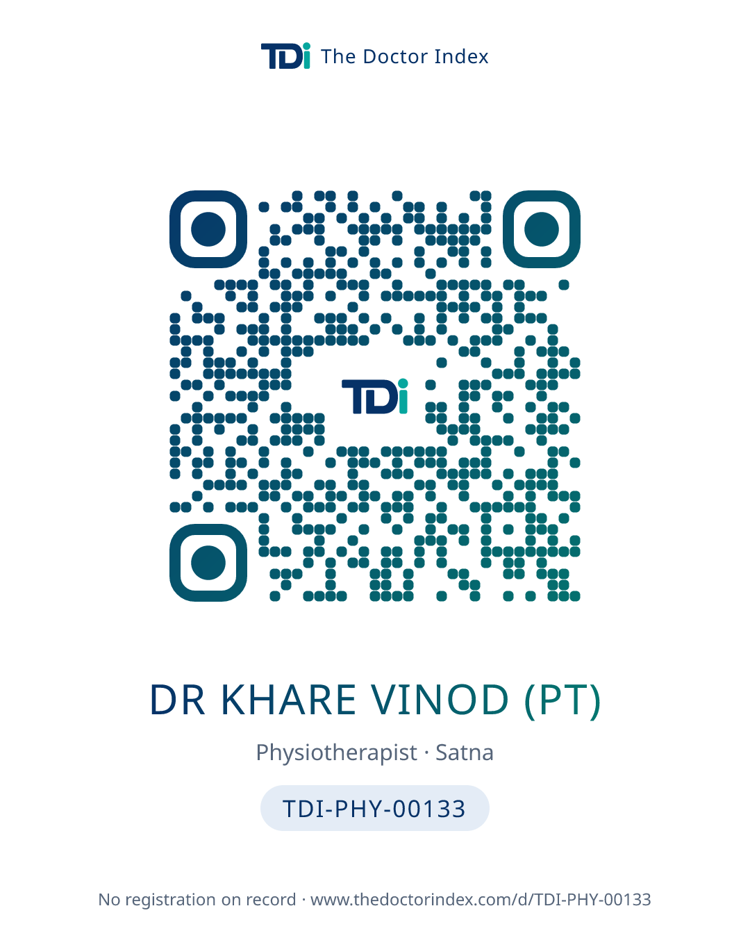QR card for Dr Khare Vinod (PT), TDI-PHY-00133