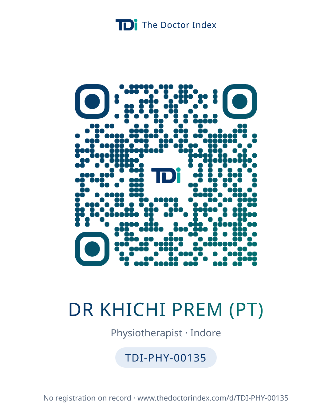 QR card for Dr Khichi Prem (PT), TDI-PHY-00135
