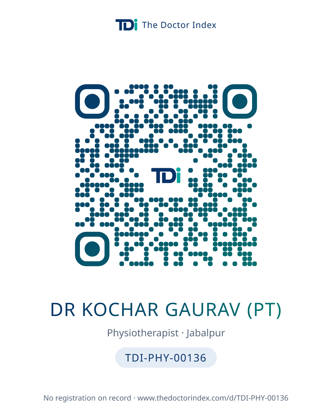 QR card for Dr Kochar Gaurav (PT), TDI-PHY-00136