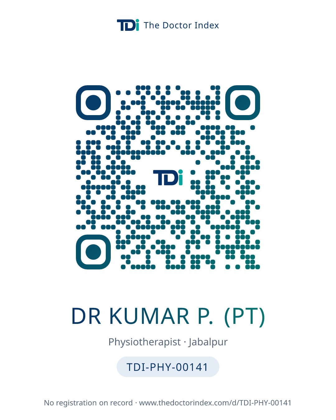QR card for Dr Kumar P. (PT), TDI-PHY-00141