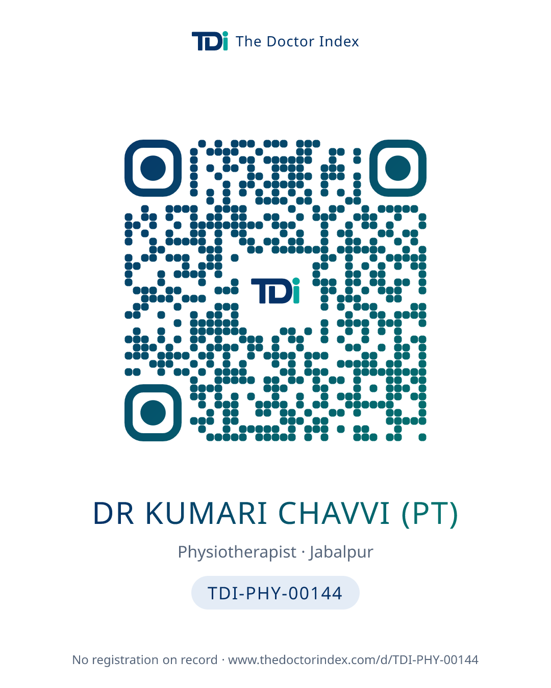 QR card for Dr Kumari Chavvi (PT), TDI-PHY-00144