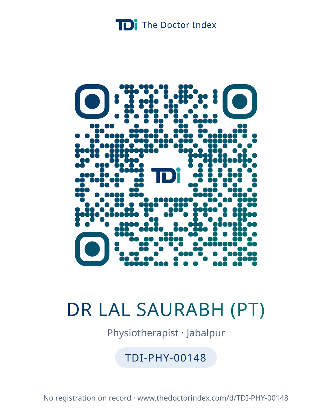 QR card for Dr Lal Saurabh (PT), TDI-PHY-00148