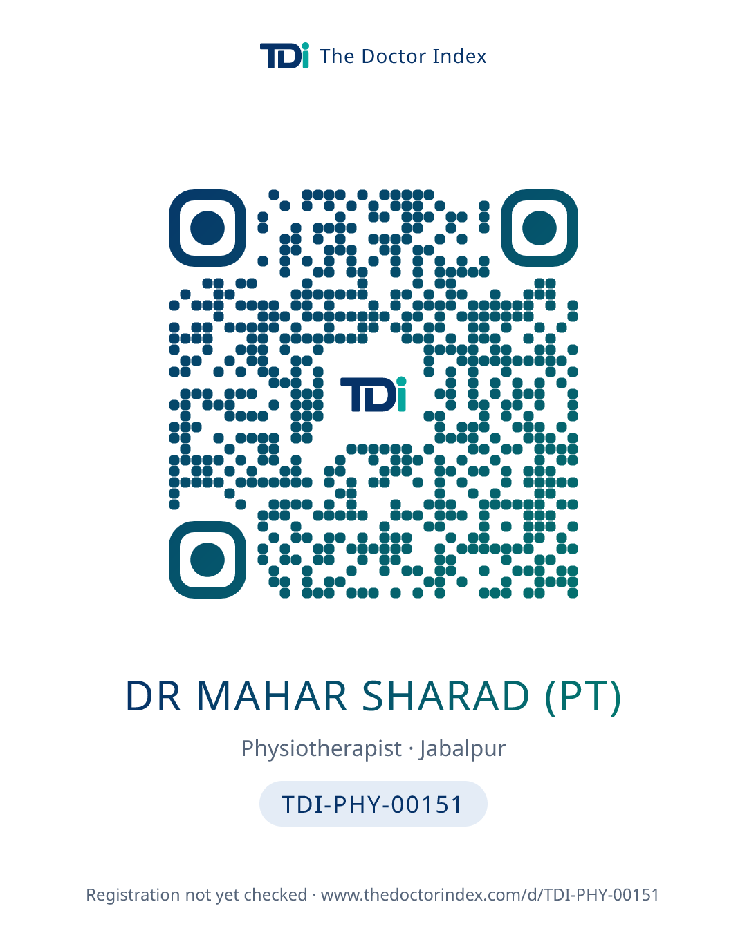 QR card for Dr Mahar Sharad (PT), TDI-PHY-00151