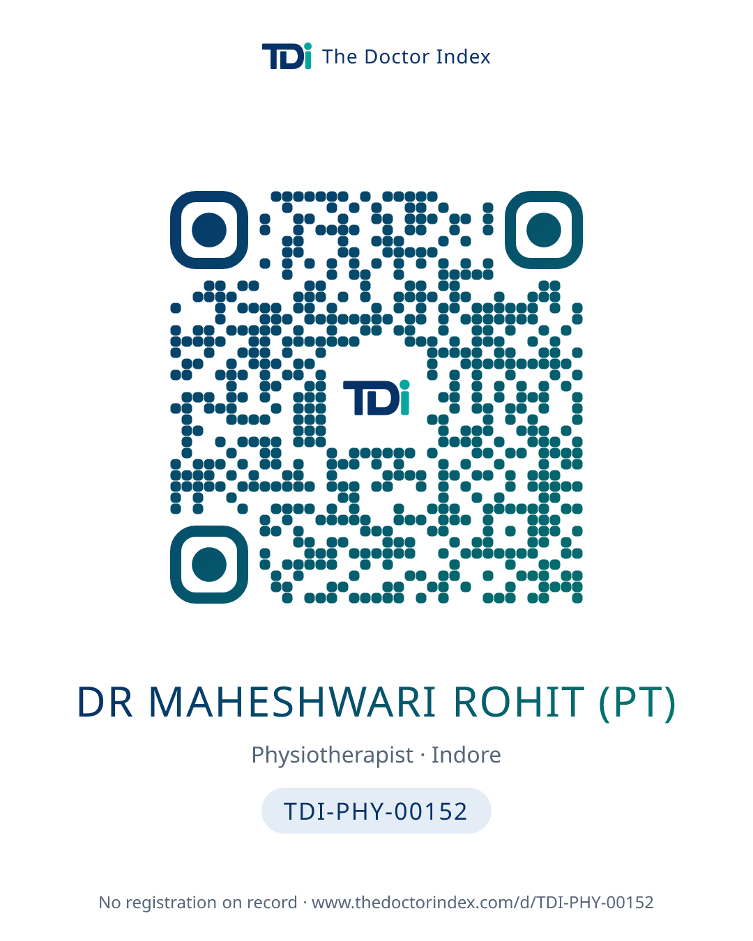 QR card for Dr Maheshwari Rohit (PT), TDI-PHY-00152
