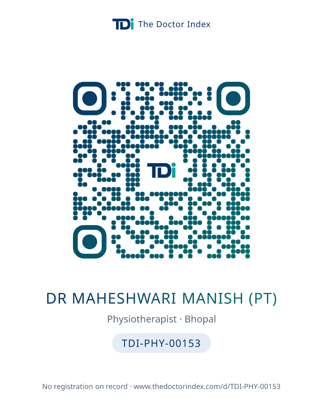 QR card for Dr Maheshwari Manish (PT), TDI-PHY-00153
