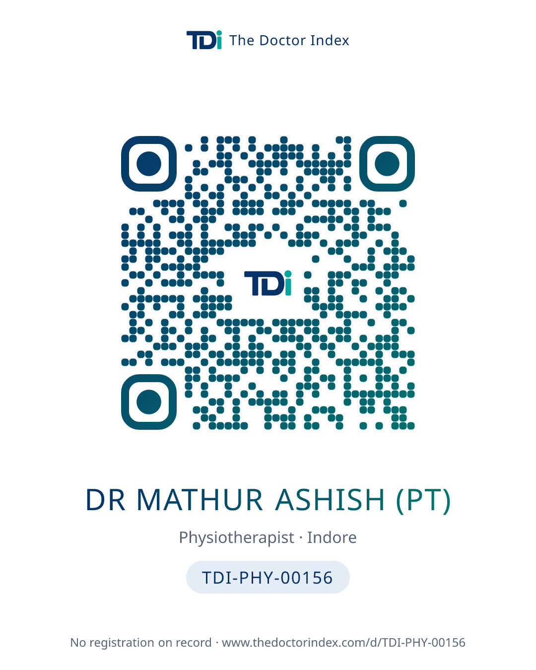 QR card for Dr Mathur Ashish (PT), TDI-PHY-00156