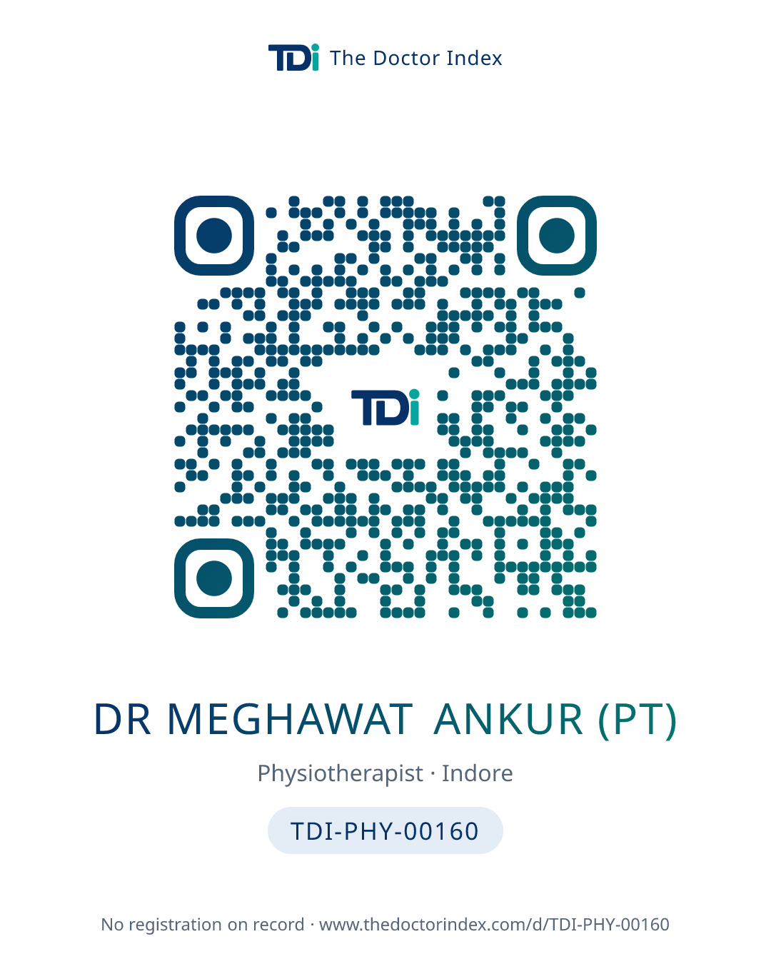 QR card for Dr Meghawat Ankur (PT), TDI-PHY-00160