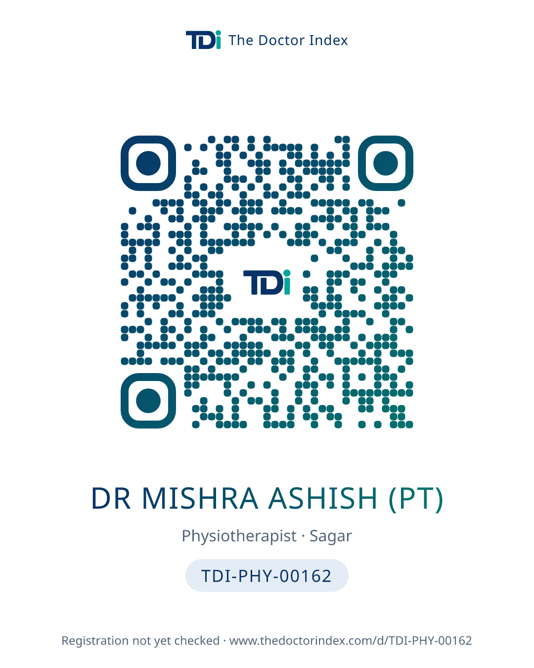 QR card for Dr Mishra Ashish (PT), TDI-PHY-00162