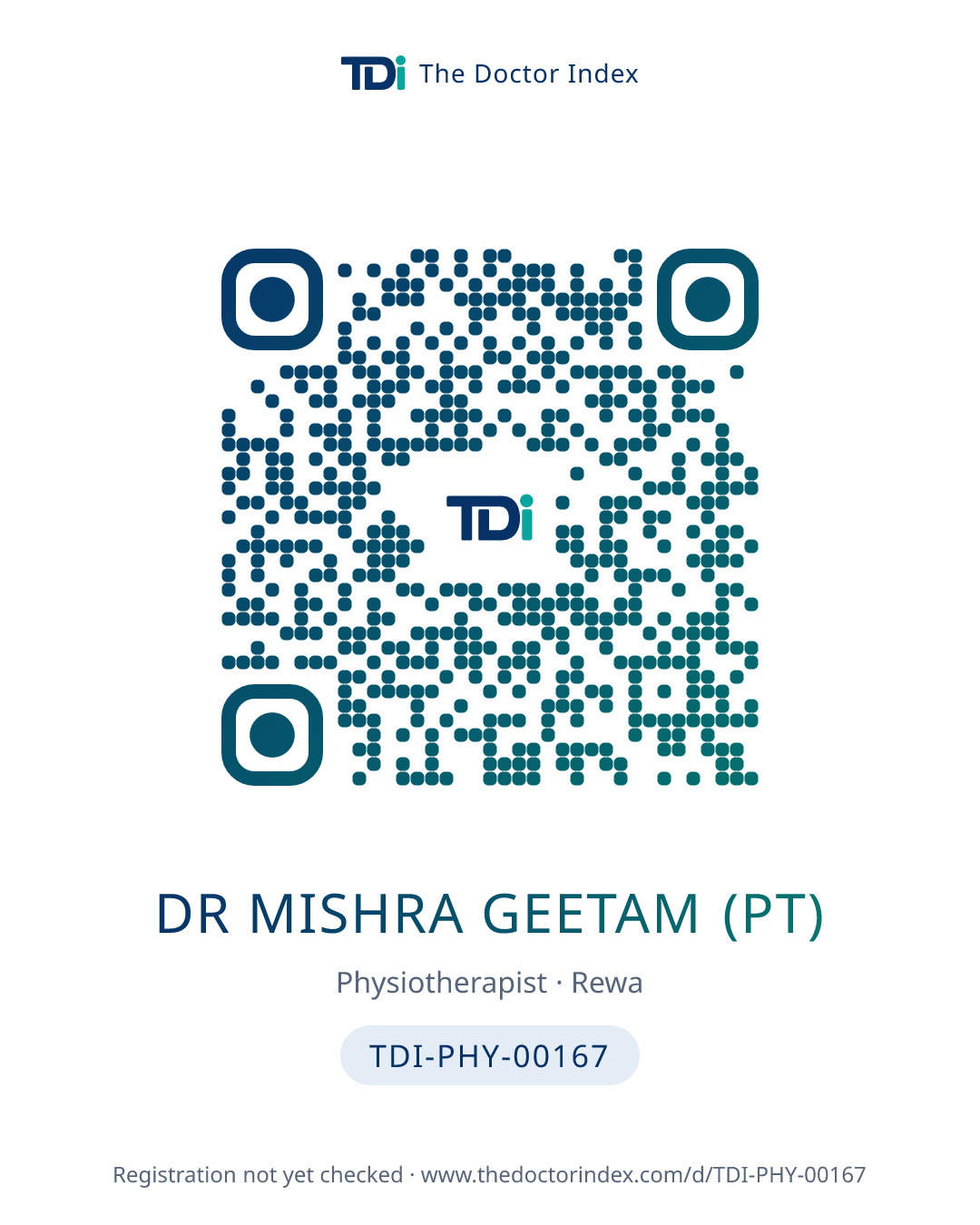 QR card for Dr Mishra Geetam (PT), TDI-PHY-00167