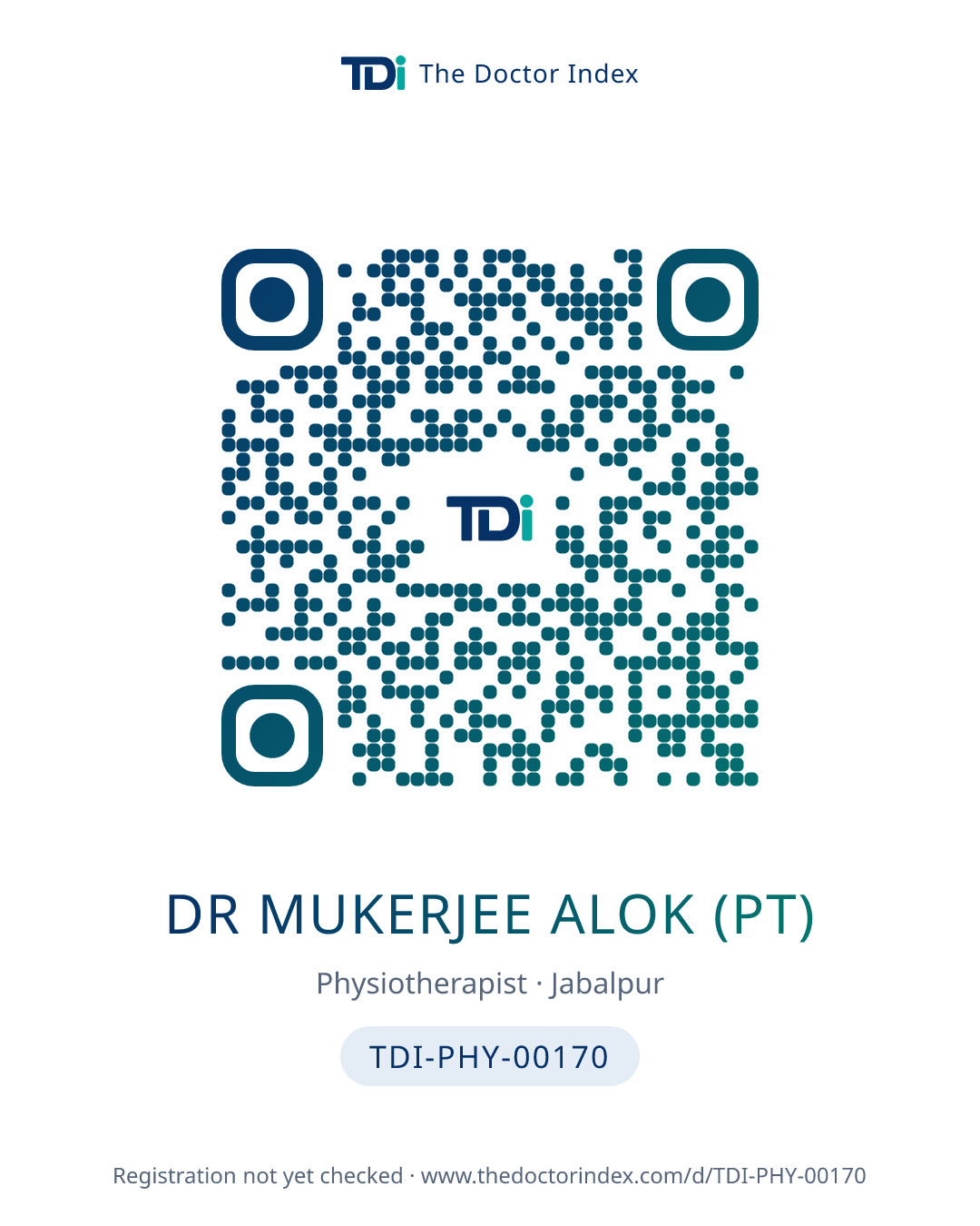 QR card for Dr Mukerjee Alok (PT), TDI-PHY-00170