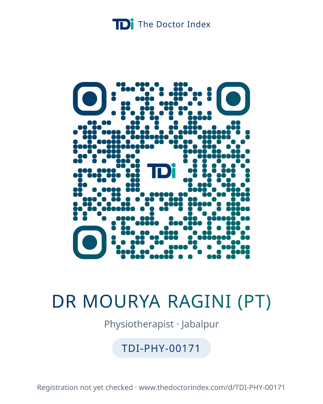 QR card for Dr Mourya Ragini (PT), TDI-PHY-00171