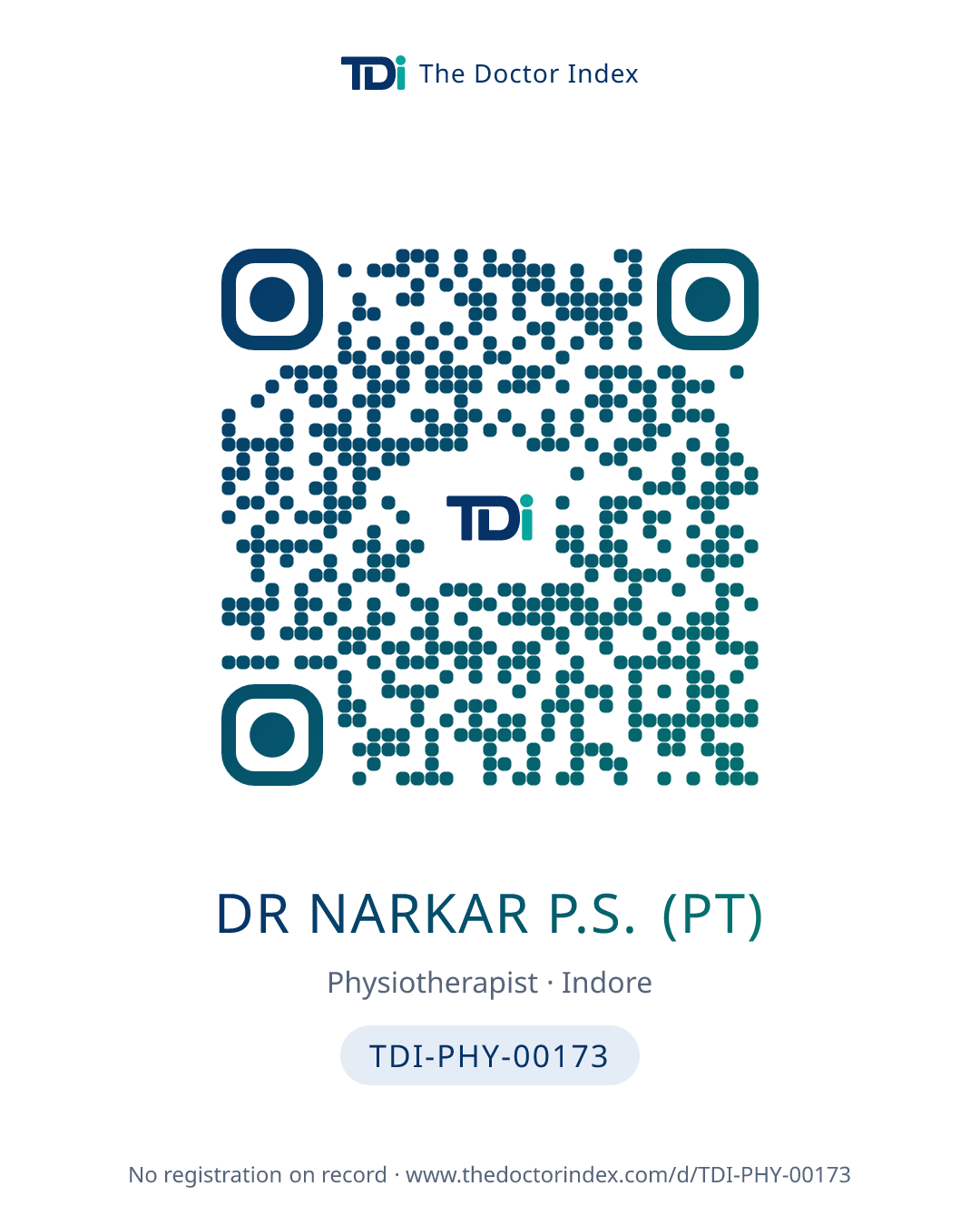 QR card for Dr Narkar P.S. (PT), TDI-PHY-00173