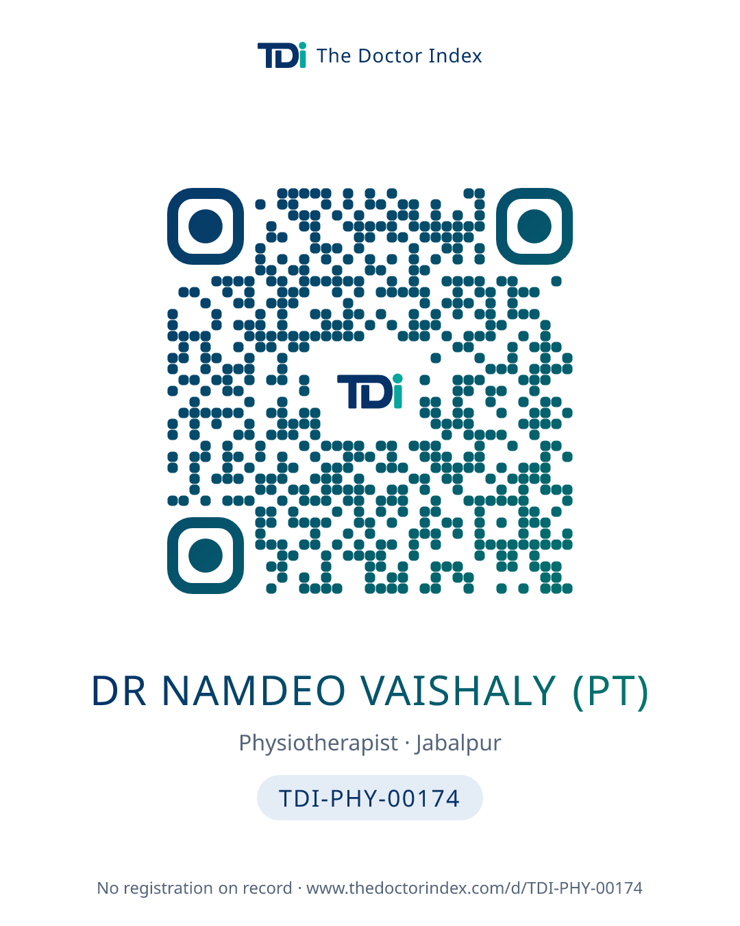 QR card for Dr Namdeo Vaishaly (PT), TDI-PHY-00174