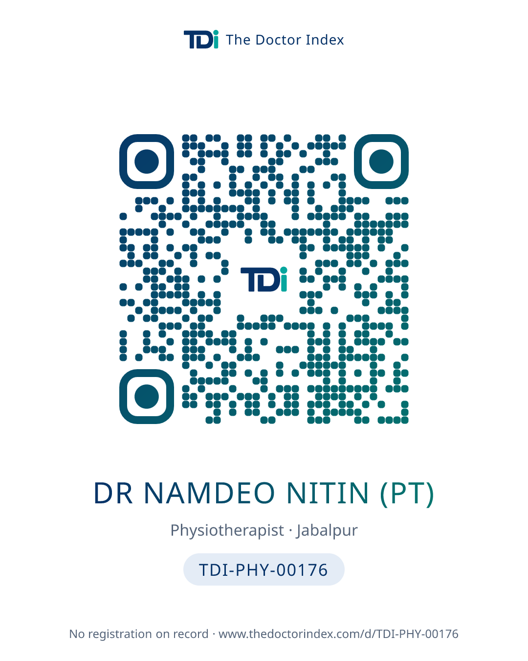 QR card for Dr Namdeo Nitin (PT), TDI-PHY-00176