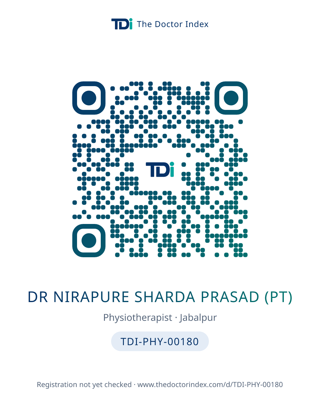 QR card for Dr Nirapure Sharda Prasad (PT), TDI-PHY-00180