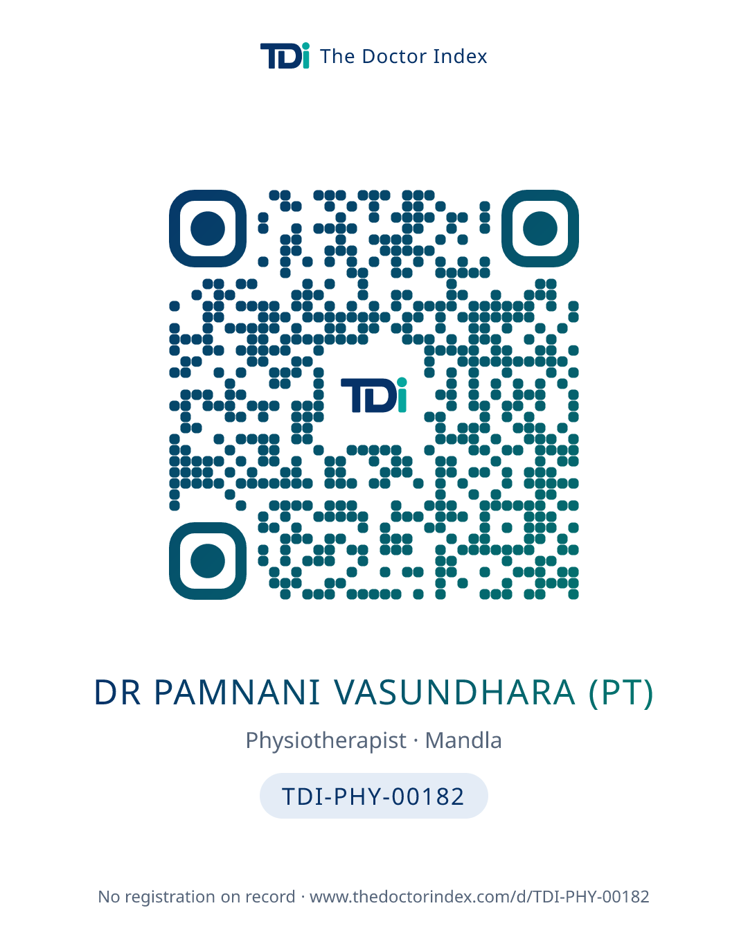 QR card for Dr Pamnani Vasundhara (PT), TDI-PHY-00182