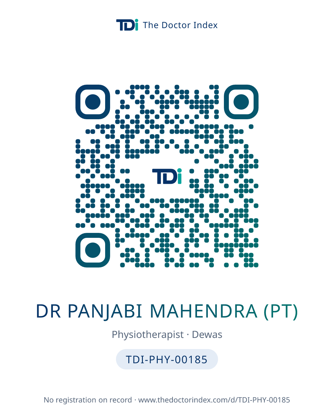 QR card for Dr Panjabi Mahendra (PT), TDI-PHY-00185
