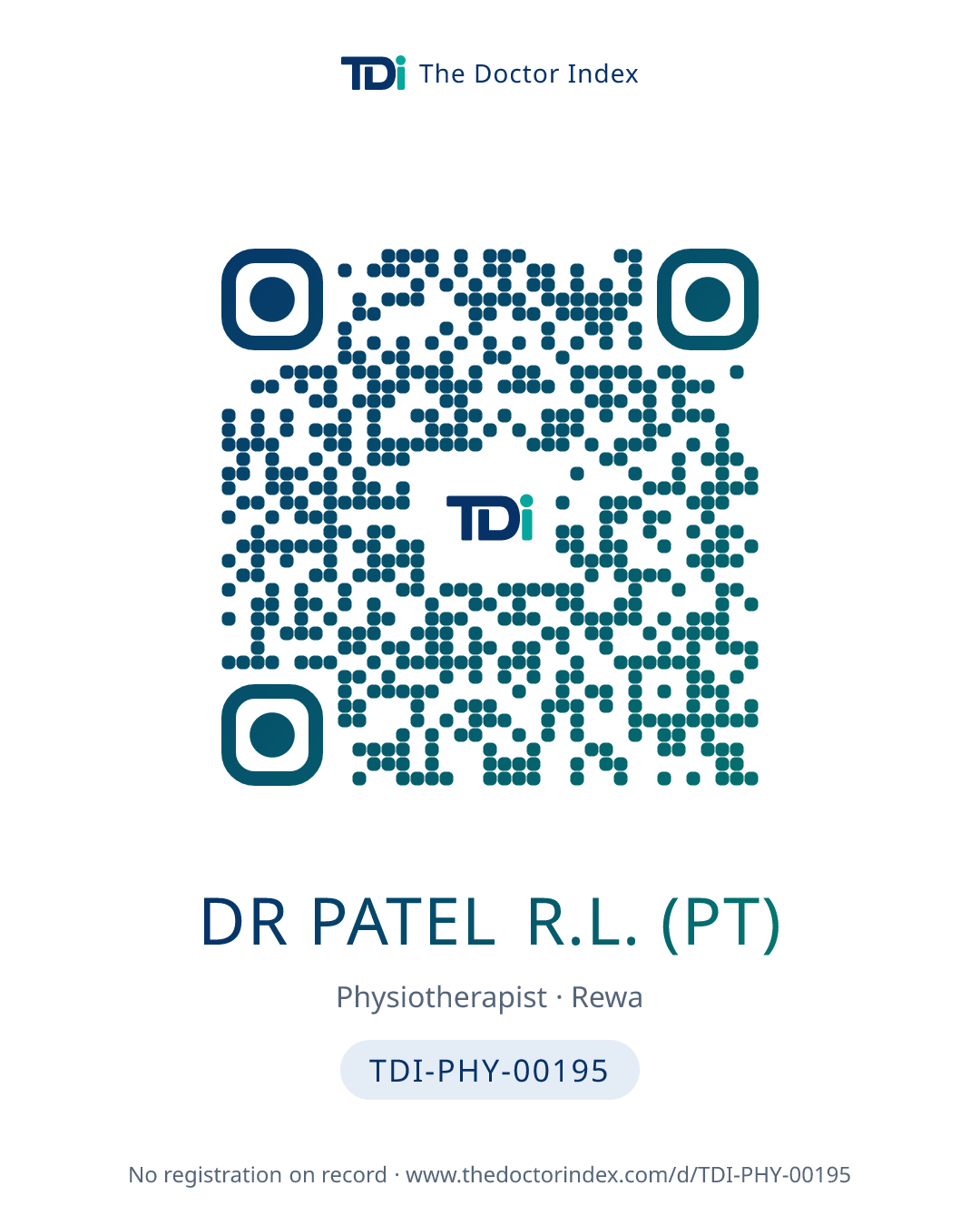 QR card for Dr Patel R.L. (PT), TDI-PHY-00195