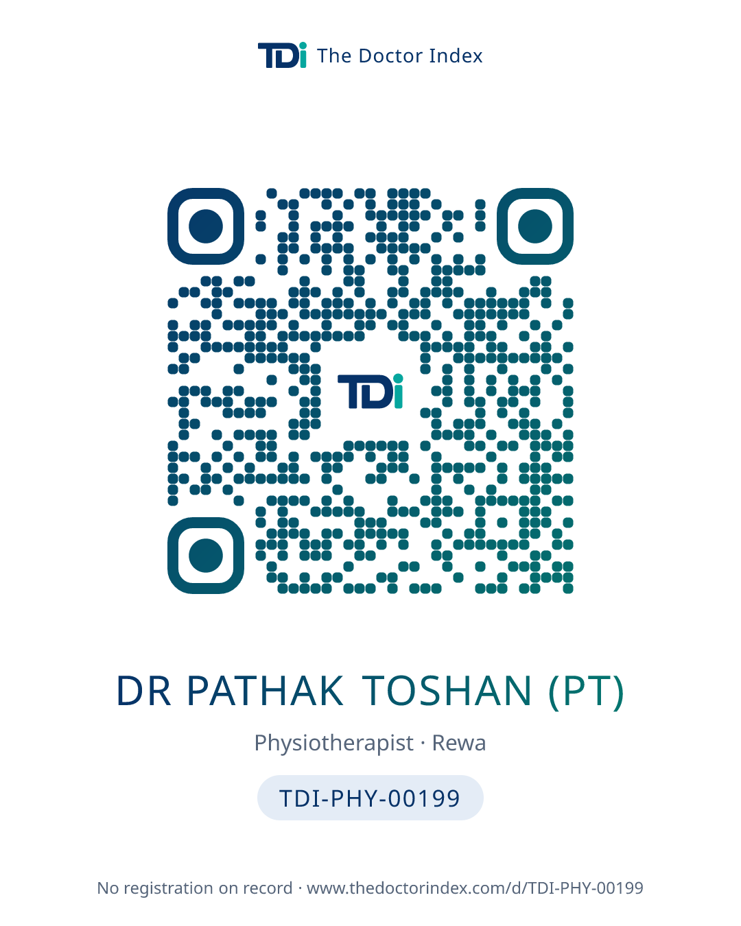 QR card for Dr Pathak Toshan (PT), TDI-PHY-00199