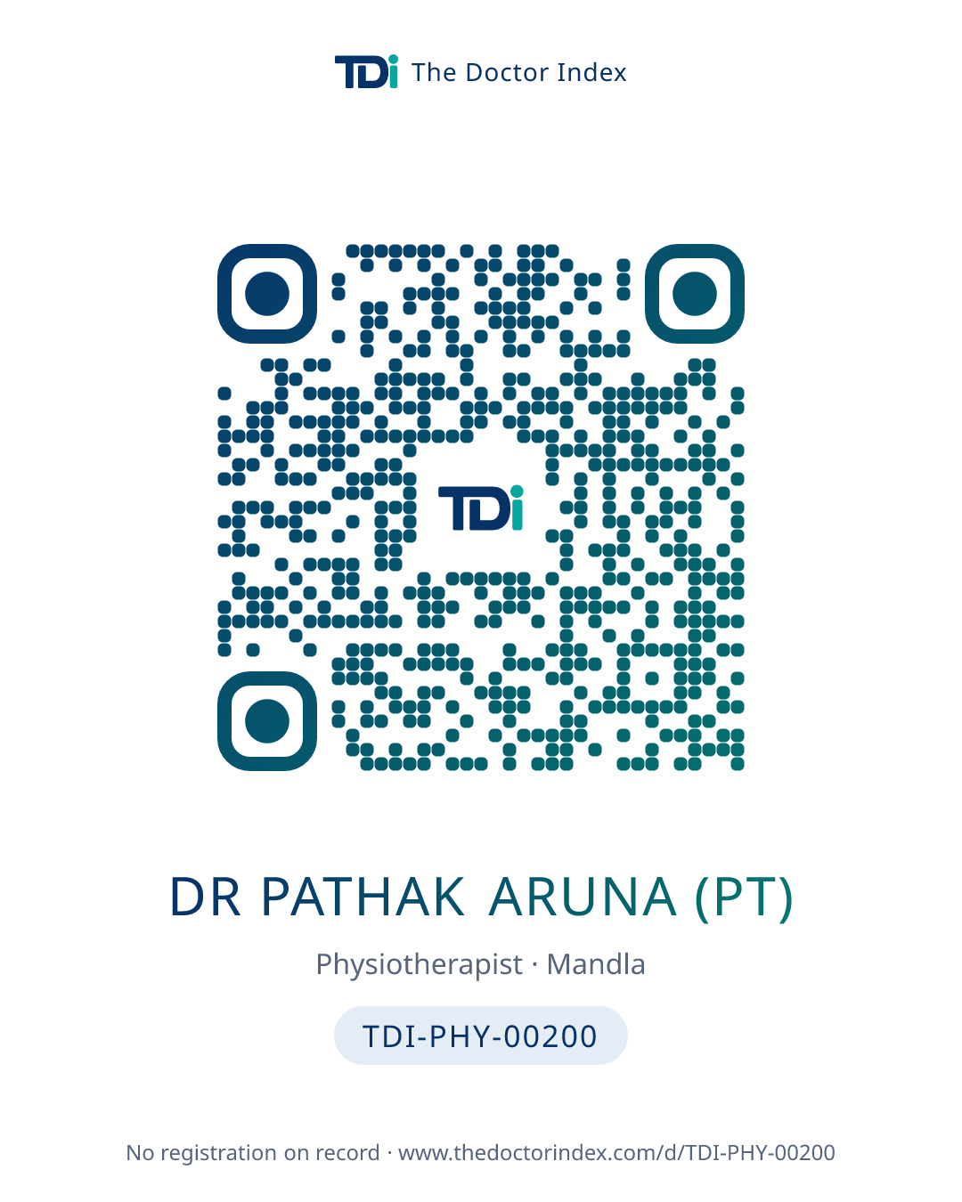 QR card for Dr Pathak Aruna (PT), TDI-PHY-00200