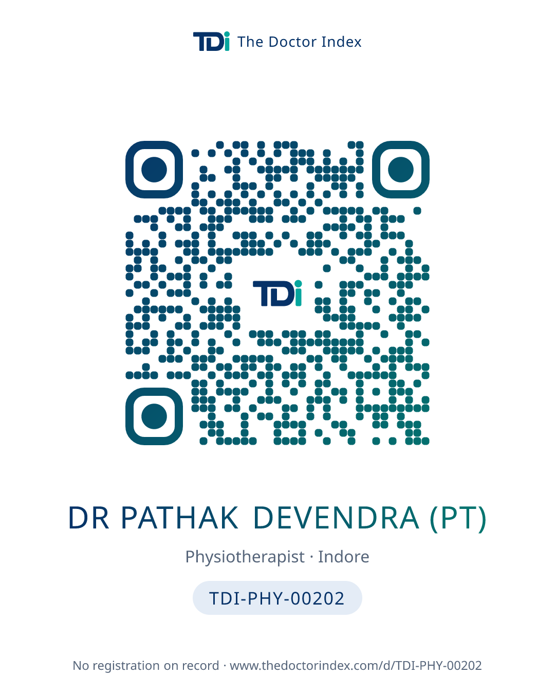 QR card for Dr Pathak Devendra (PT), TDI-PHY-00202