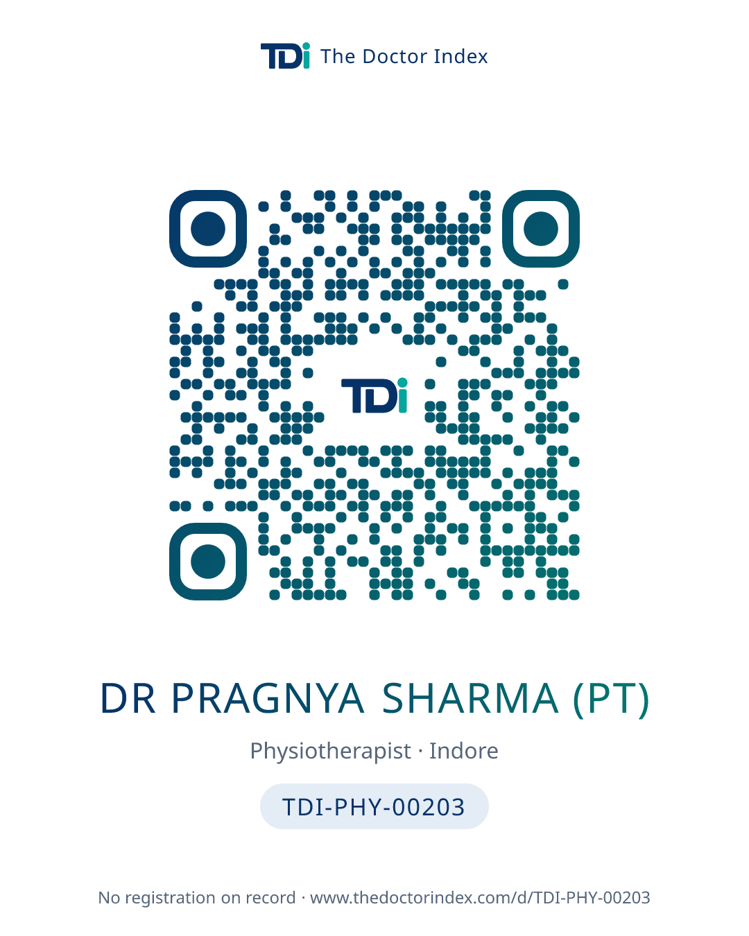 QR card for Dr Pragnya Sharma (PT), TDI-PHY-00203