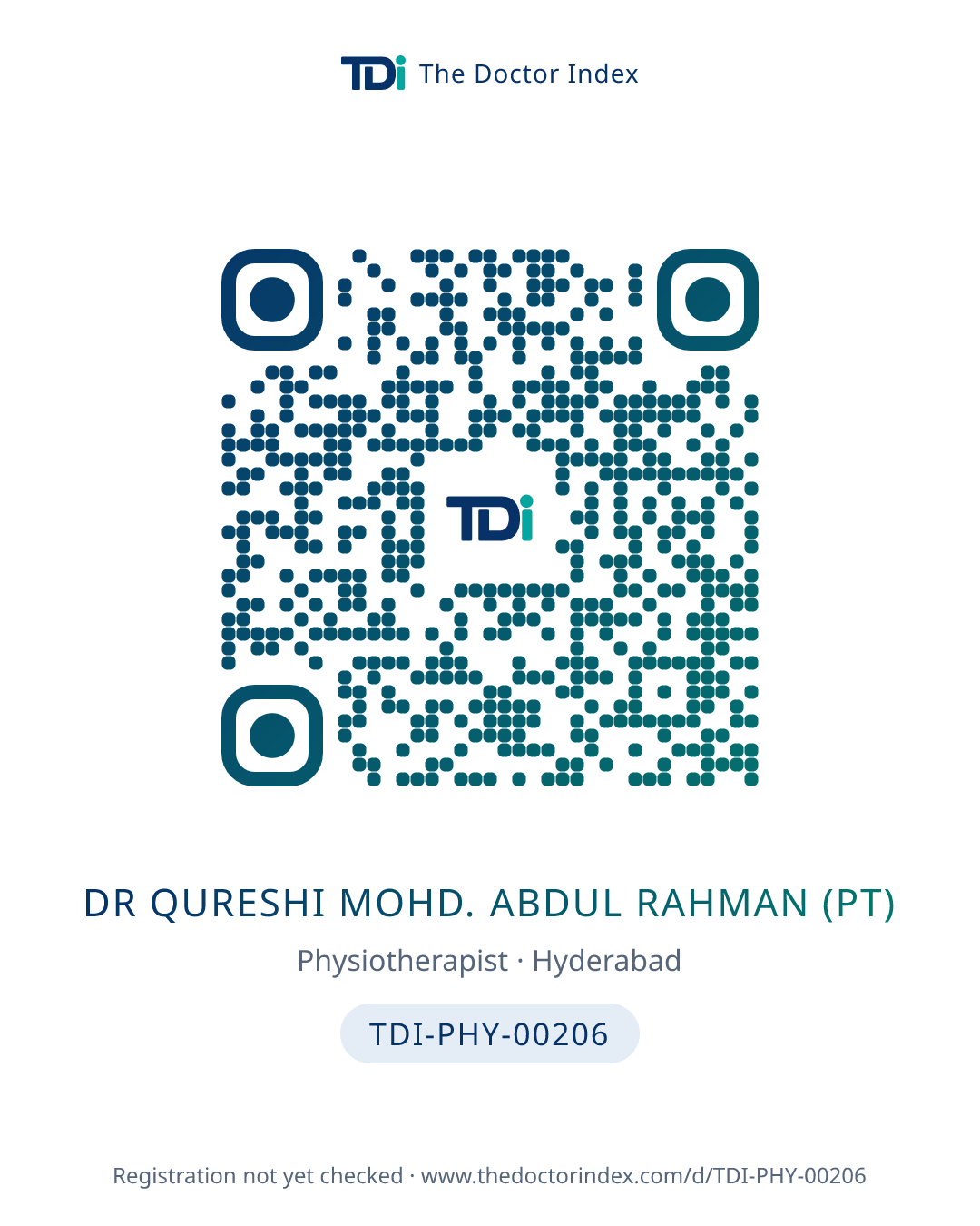 QR card for Dr Qureshi Mohd. Abdul Rahman (PT), TDI-PHY-00206