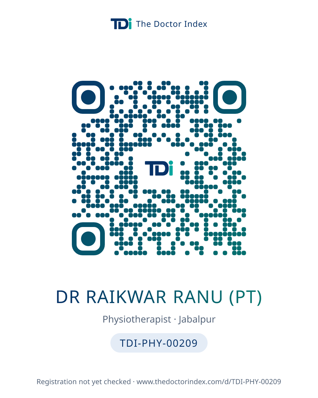 QR card for Dr Raikwar Ranu (PT), TDI-PHY-00209