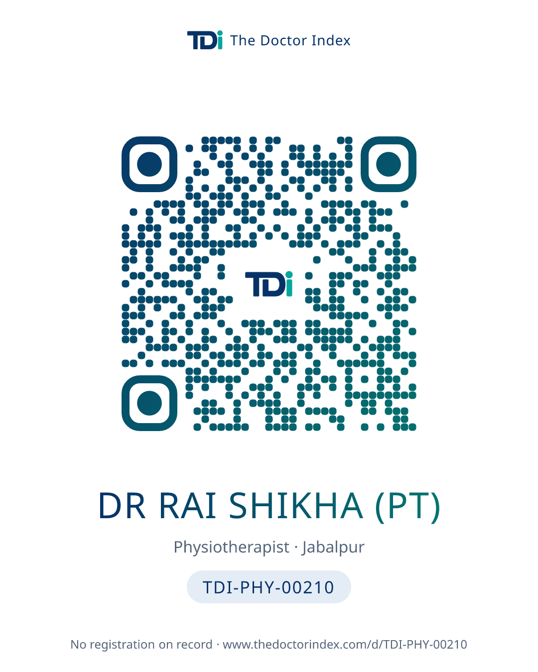 QR card for Dr Rai Shikha (PT), TDI-PHY-00210