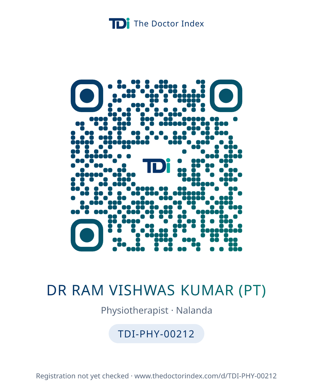QR card for Dr Ram Vishwas Kumar (PT), TDI-PHY-00212