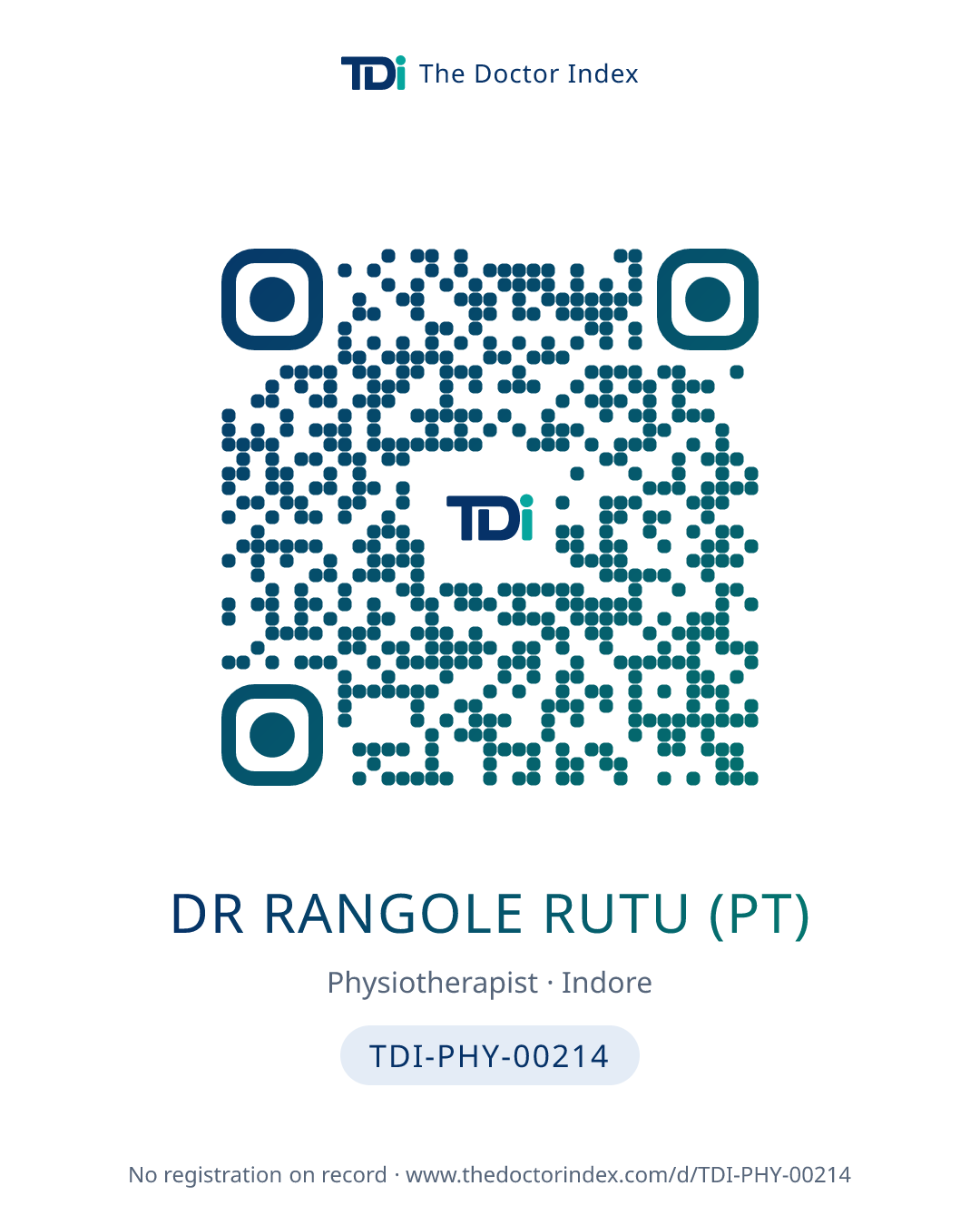 QR card for Dr Rangole Rutu (PT), TDI-PHY-00214